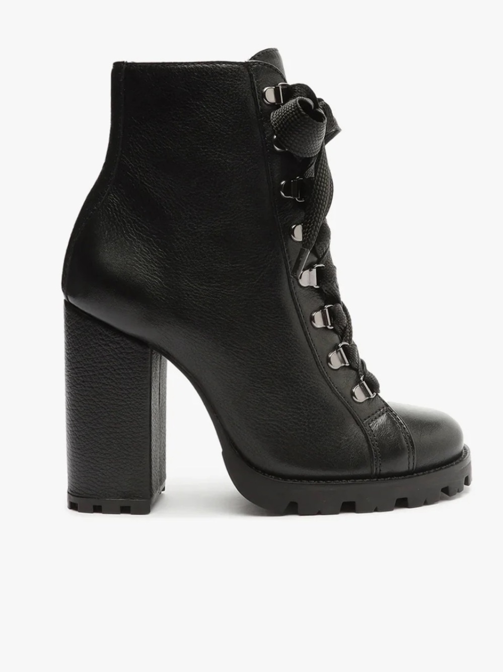 SCHUTZ ZHARA BOOTIE - Black Leather Combat Boots with Burgundy Laces - Women